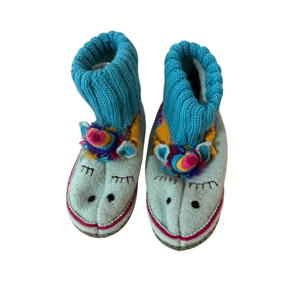 Garnet Hill Kids Wool Unicorn Slippers Mint Blue Bootie Size 2 Made in Ukraine